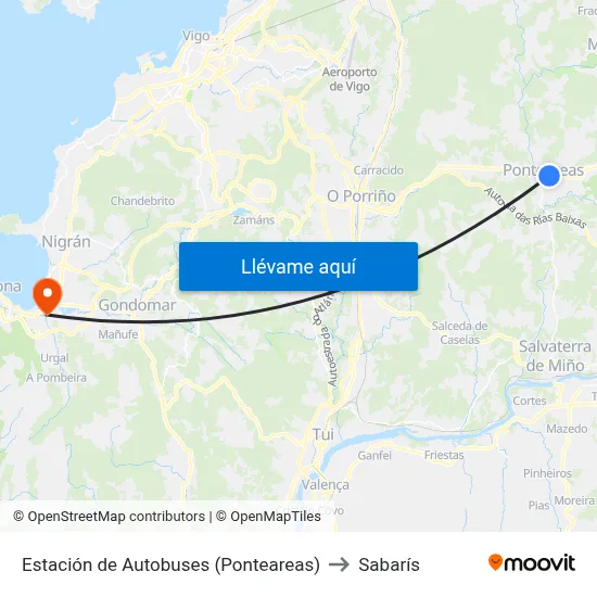Estación de Autobuses (Ponteareas) to Sabarís map