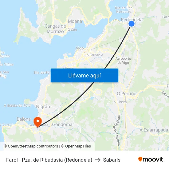 Farol - Pza. de Ribadavia (Redondela) to Sabarís map