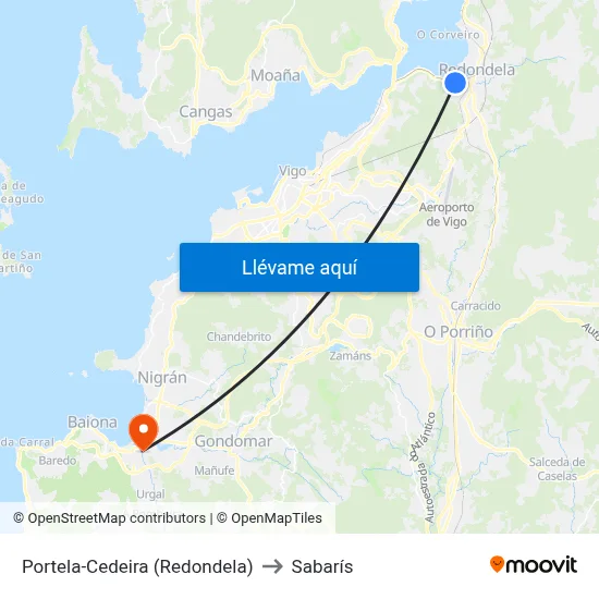 Portela-Cedeira (Redondela) to Sabarís map