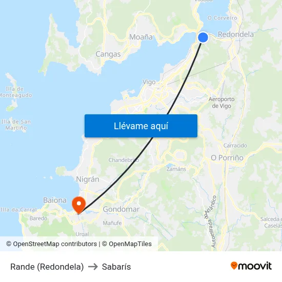 Rande (Redondela) to Sabarís map