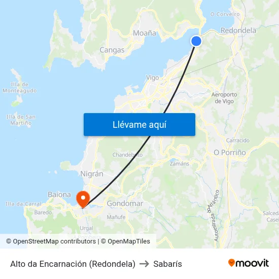 Alto da Encarnación (Redondela) to Sabarís map