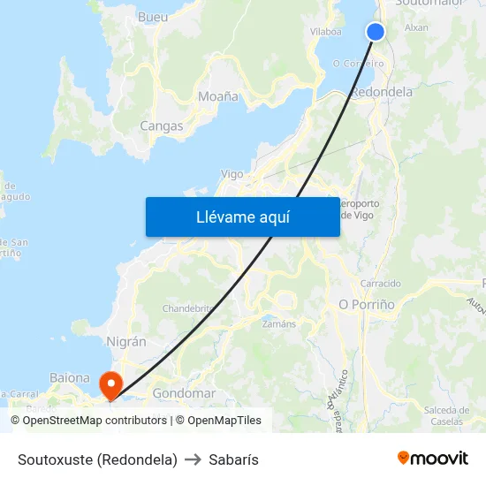 Soutoxuste (Redondela) to Sabarís map