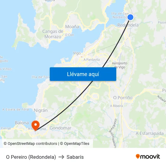O Pereiro (Redondela) to Sabarís map