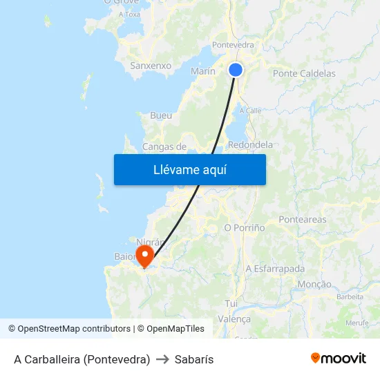 A Carballeira (Pontevedra) to Sabarís map