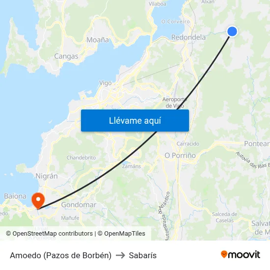 Amoedo (Pazos de Borbén) to Sabarís map