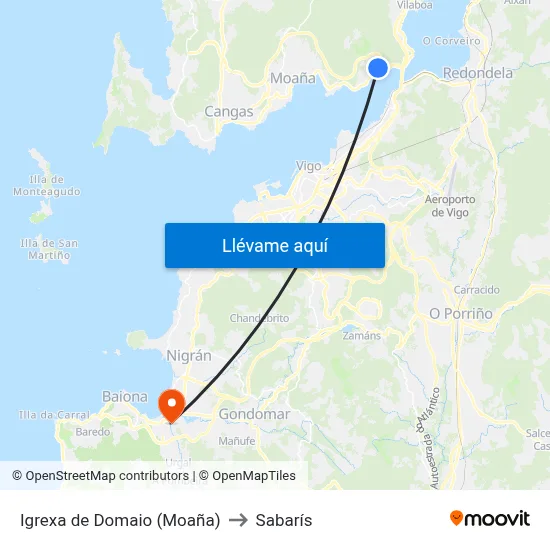 Igrexa de Domaio (Moaña) to Sabarís map