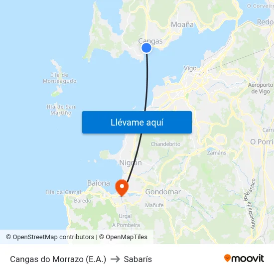 Cangas do Morrazo (E.A.) to Sabarís map