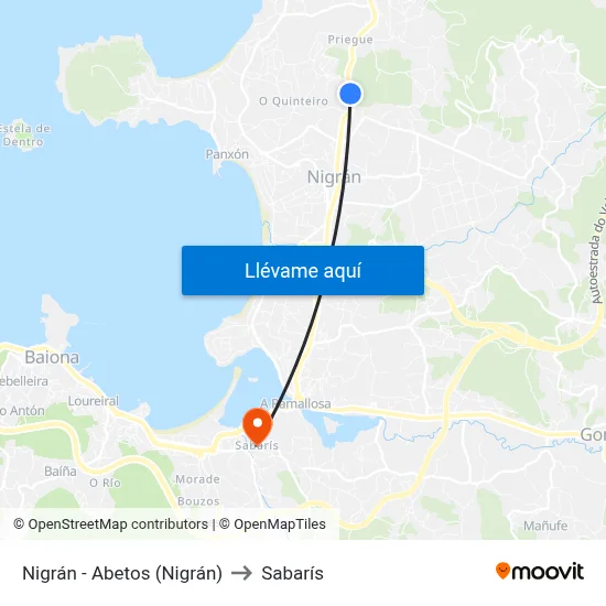 Nigrán - Abetos (Nigrán) to Sabarís map