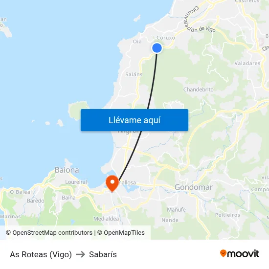 As Roteas (Vigo) to Sabarís map