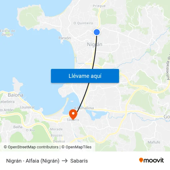 Nigrán - Alfaia (Nigrán) to Sabarís map