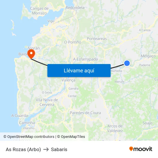 As Rozas (Arbo) to Sabarís map