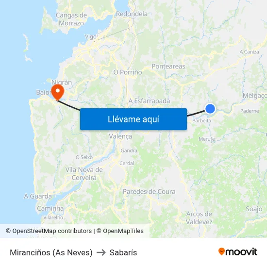 Miranciños (As Neves) to Sabarís map
