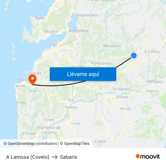 A Lamosa (Covelo) to Sabarís map