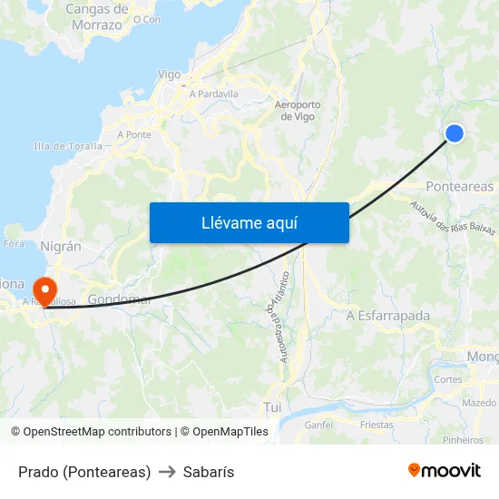 Prado (Ponteareas) to Sabarís map