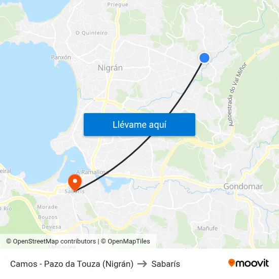 Camos - Pazo da Touza (Nigrán) to Sabarís map