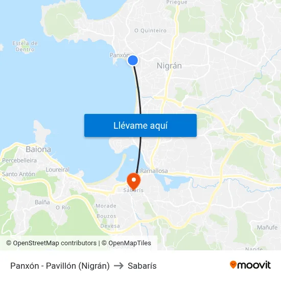 Panxón - Pavillón (Nigrán) to Sabarís map