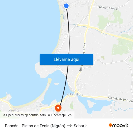 Panxón - Pistas de Tenis (Nigrán) to Sabarís map