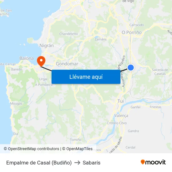 Empalme de Casal (Budiño) to Sabarís map