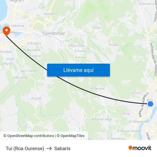 Tui (Rúa Ourense) to Sabarís map