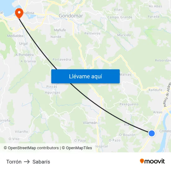 Torrón to Sabarís map