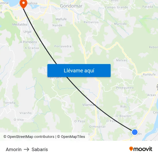 Amorín to Sabarís map