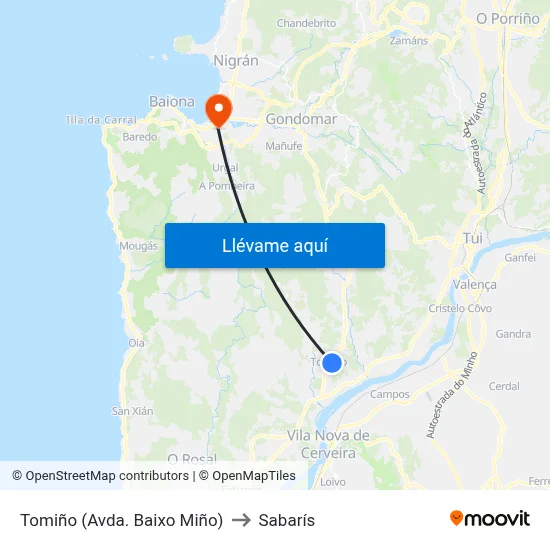 Tomiño (Avda. Baixo Miño) to Sabarís map