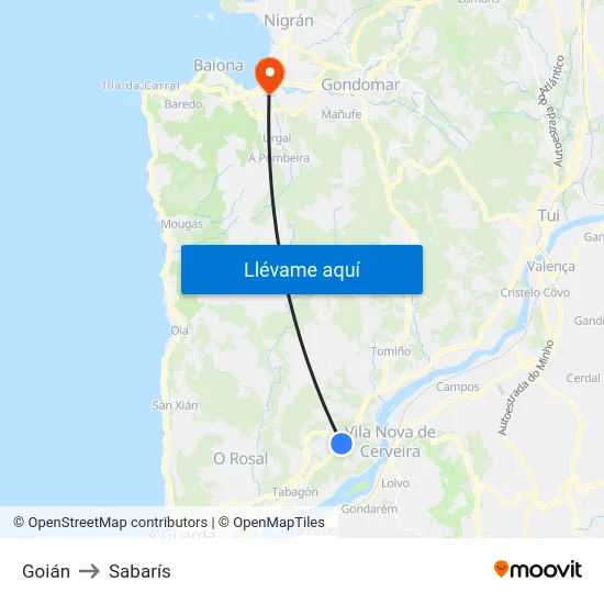 Goián to Sabarís map