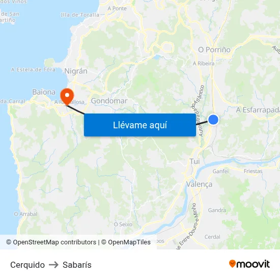 Cerquido to Sabarís map