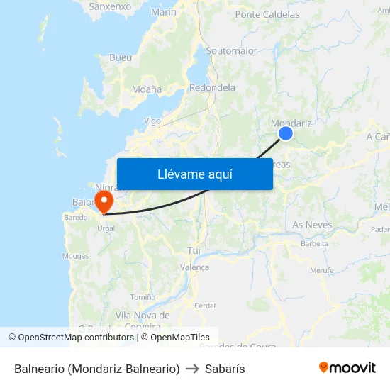 Balneario (Mondariz-Balneario) to Sabarís map