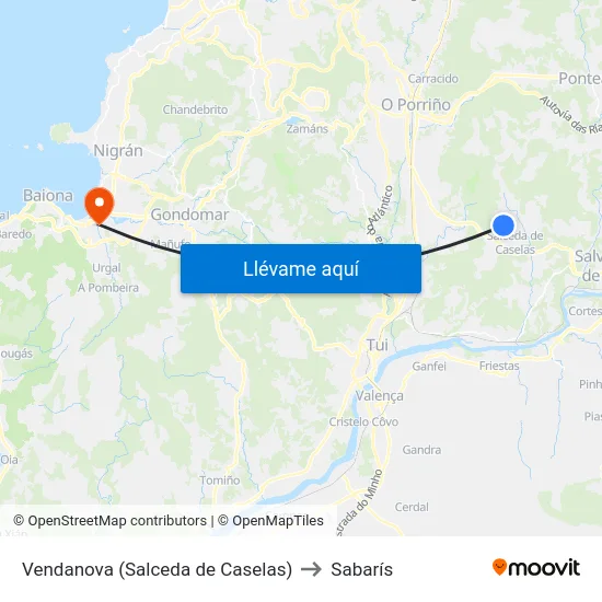 Vendanova (Salceda de Caselas) to Sabarís map