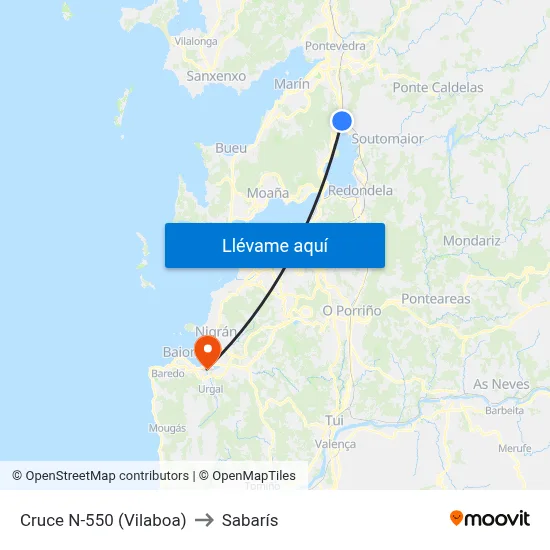 Cruce N-550 (Vilaboa) to Sabarís map