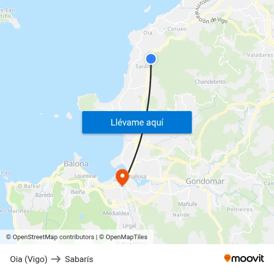 Oia (Vigo) to Sabarís map