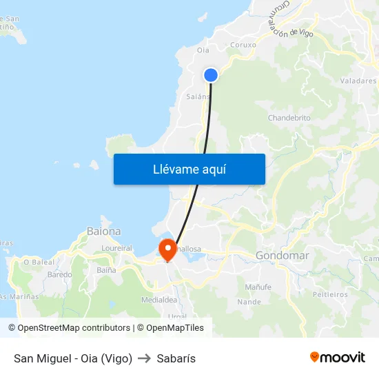 San Miguel - Oia (Vigo) to Sabarís map