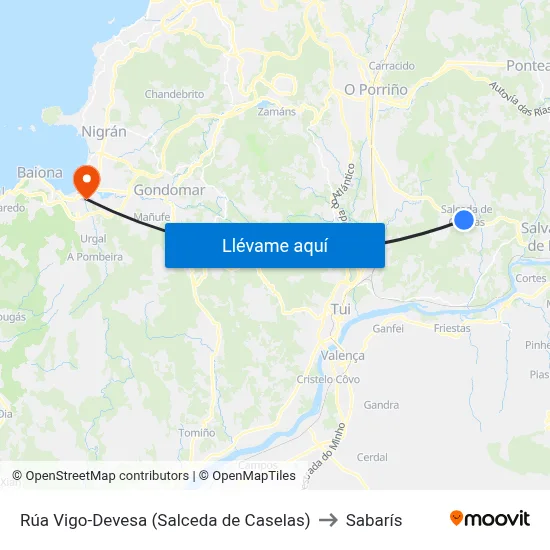 Rúa Vigo-Devesa (Salceda de Caselas) to Sabarís map