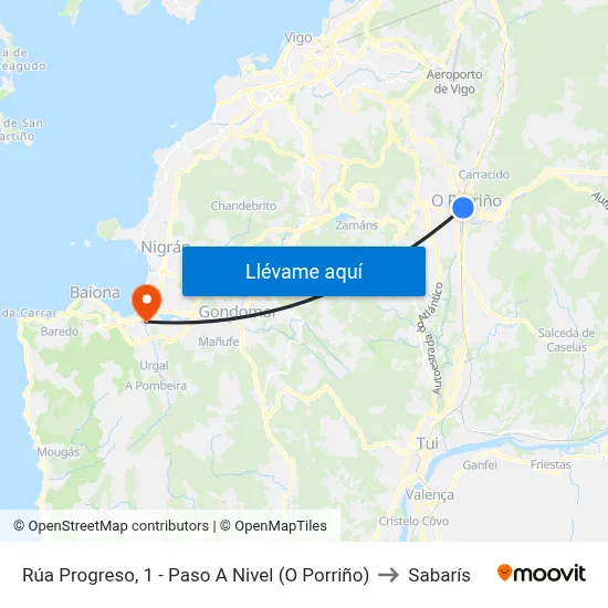 Rúa Progreso, 1 - Paso A Nivel (O Porriño) to Sabarís map