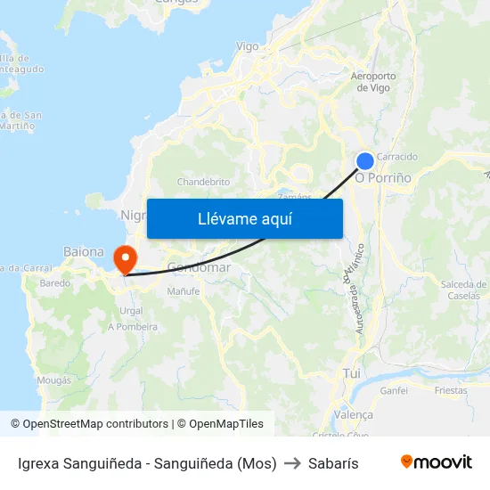 Igrexa Sanguiñeda - Sanguiñeda (Mos) to Sabarís map