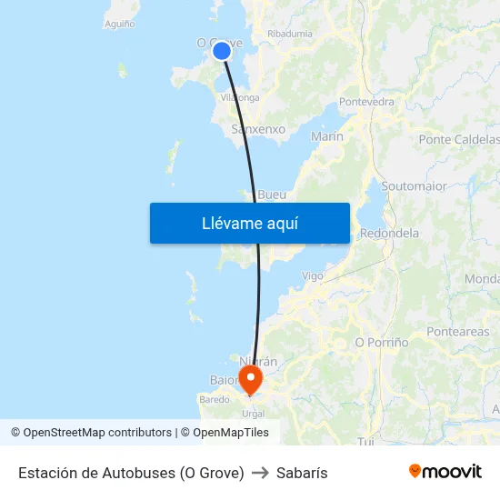 Estación de Autobuses (O Grove) to Sabarís map
