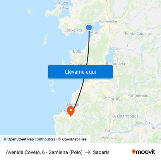 Avenida Covelo, 6 - Samieira (Poio) to Sabarís map