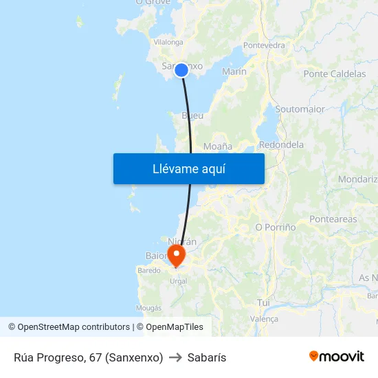 Rúa Progreso, 67 (Sanxenxo) to Sabarís map