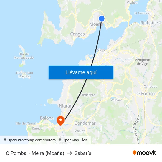 O Pombal - Meira (Moaña) to Sabarís map