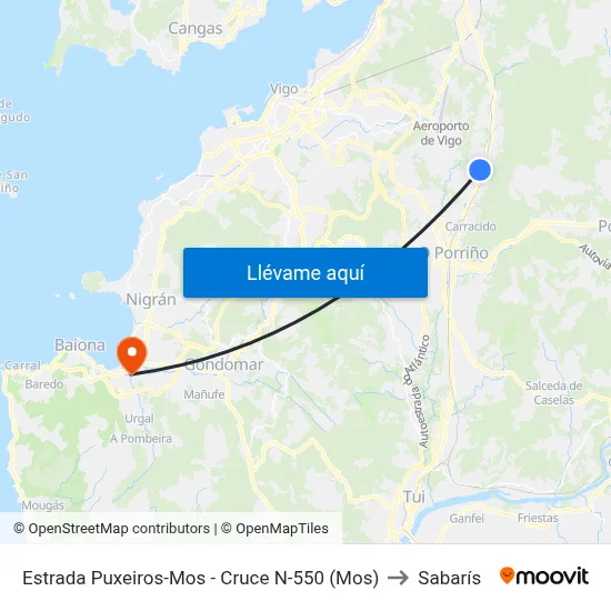 Estrada Puxeiros-Mos - Cruce N-550 (Mos) to Sabarís map