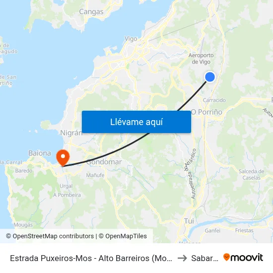 Estrada Puxeiros-Mos - Alto Barreiros (Mos) to Sabarís map
