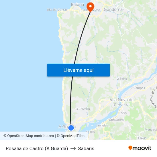 Rosalía de Castro (A Guarda) to Sabarís map