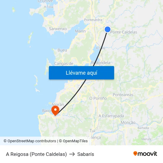 A Reigosa (Ponte Caldelas) to Sabarís map