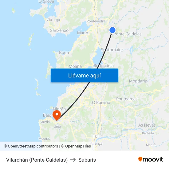 Vilarchán (Ponte Caldelas) to Sabarís map