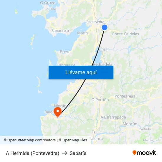 A Hermida (Pontevedra) to Sabarís map