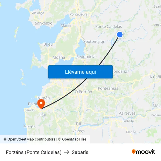 Forzáns (Ponte Caldelas) to Sabarís map