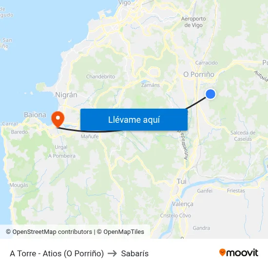A Torre - Atios (O Porriño) to Sabarís map