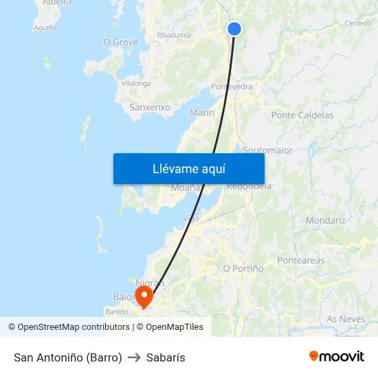 San Antoniño (Barro) to Sabarís map