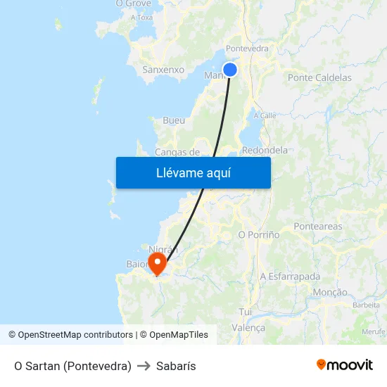 O Sartan (Pontevedra) to Sabarís map